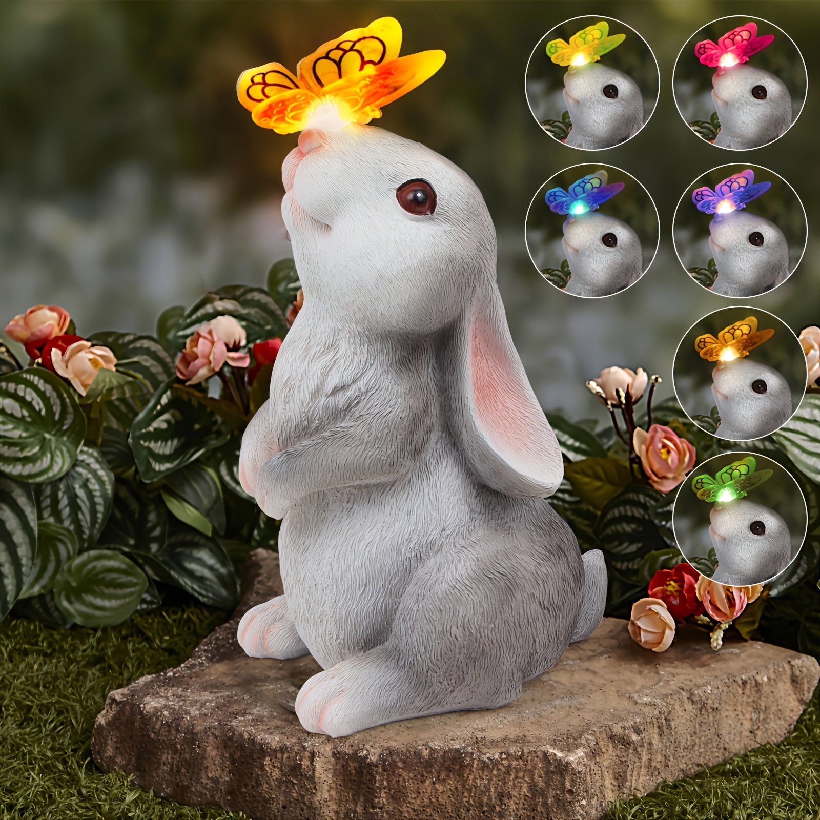 

Bunny Statue Decor, Rabbit With Solar Color Changing Lights For Garden, Outdoor, Patio, Balcony, Yard, Lawn Ornament, Gardening Gifts