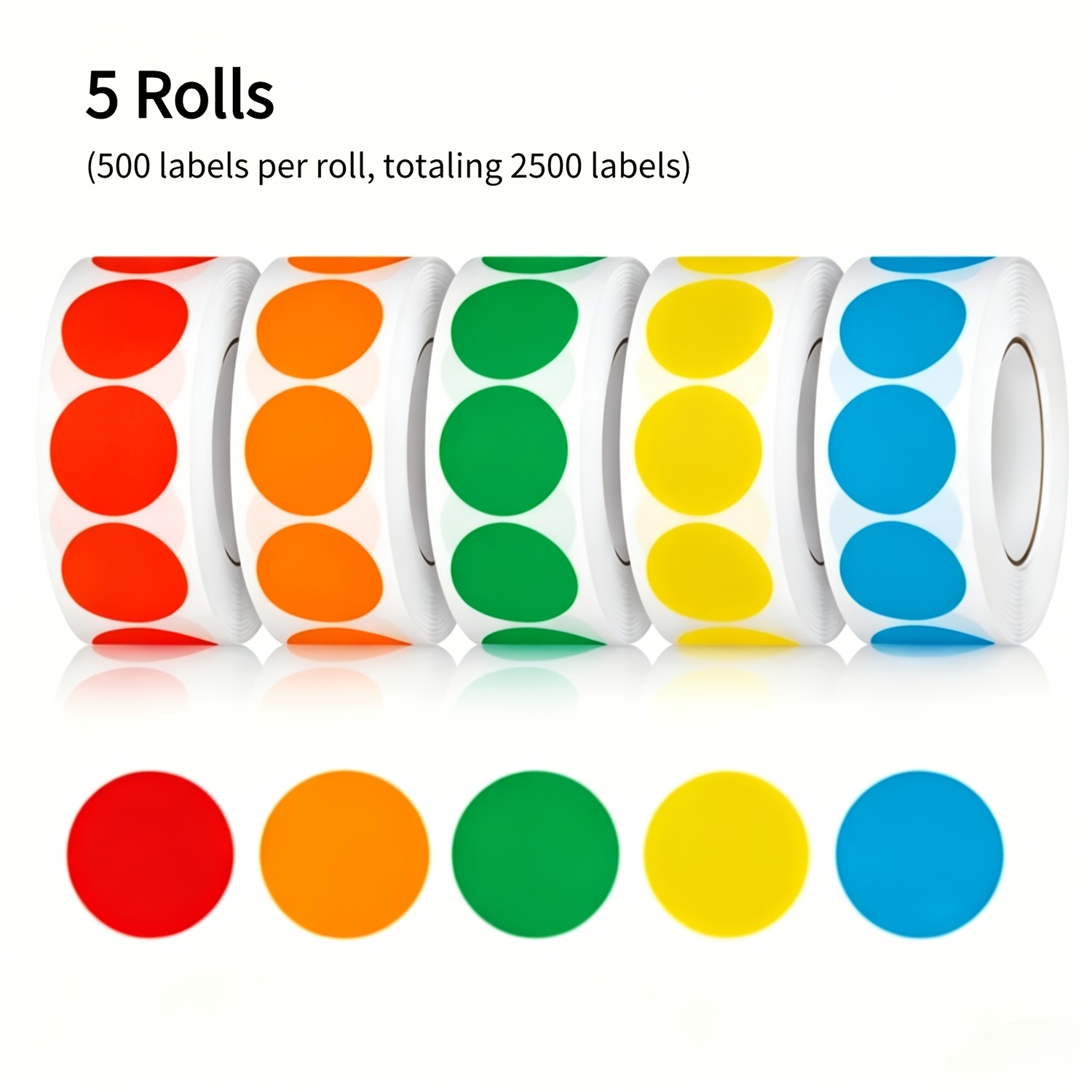 5 Rolls, 2500pcs Each Color-coded Sticker Rolls, Round Dot Self-adhesive Labels, 1 Inch, Paper Material, For Office Organization, Labeling &