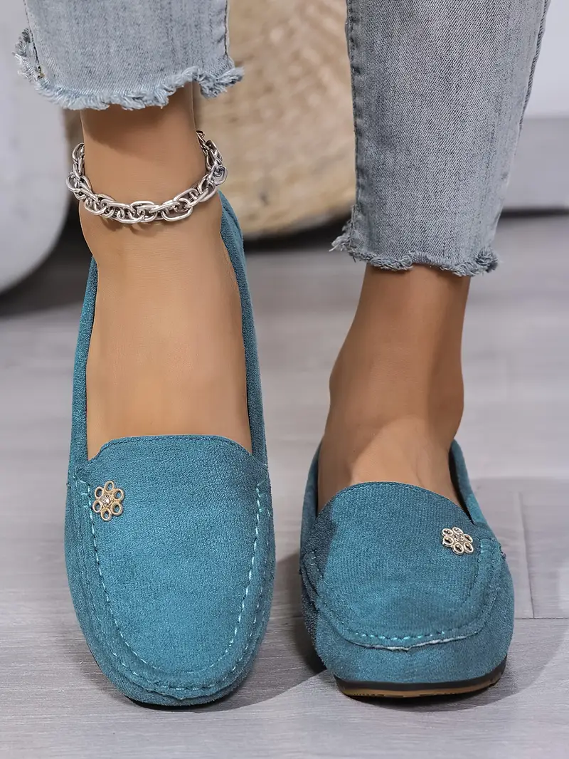 womens plus size flannel slip on loafers comfortable metal decor soft fabric footwear ankle strap plain toe design hand washable fashion loafers flannel slipon shoes comfortable footwear details 2