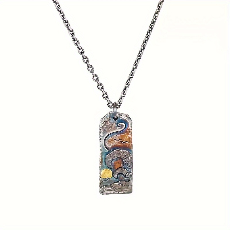 Image of A Wave Necklace Pendant For Men, Vintage Texture Pendant Jewelry, Trendy F55