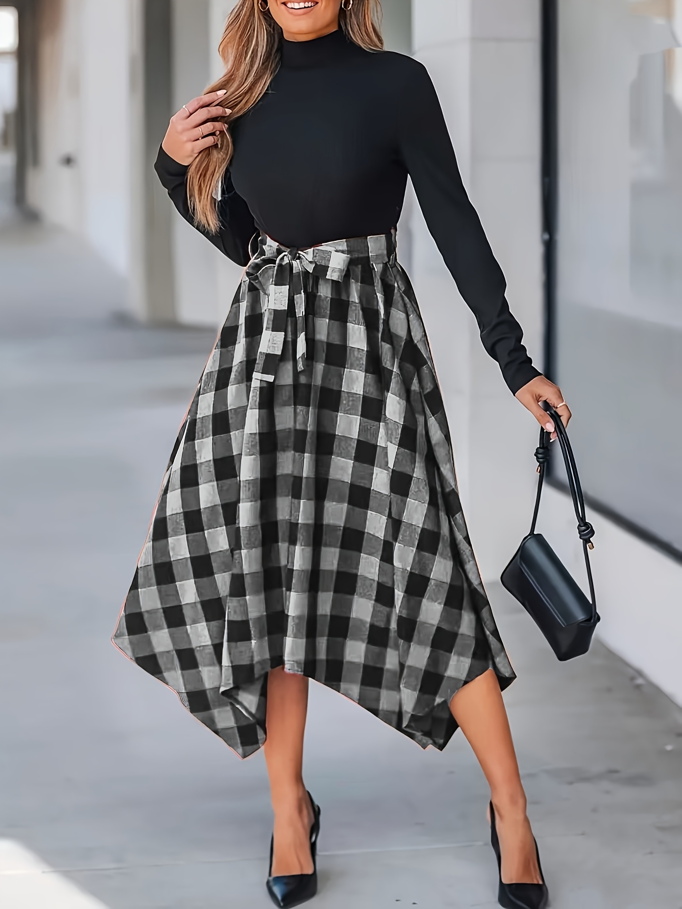 asymmetrical tartan dress Valina | PINK Ruched Asymmetric Maxi Dress With Drape main image 1