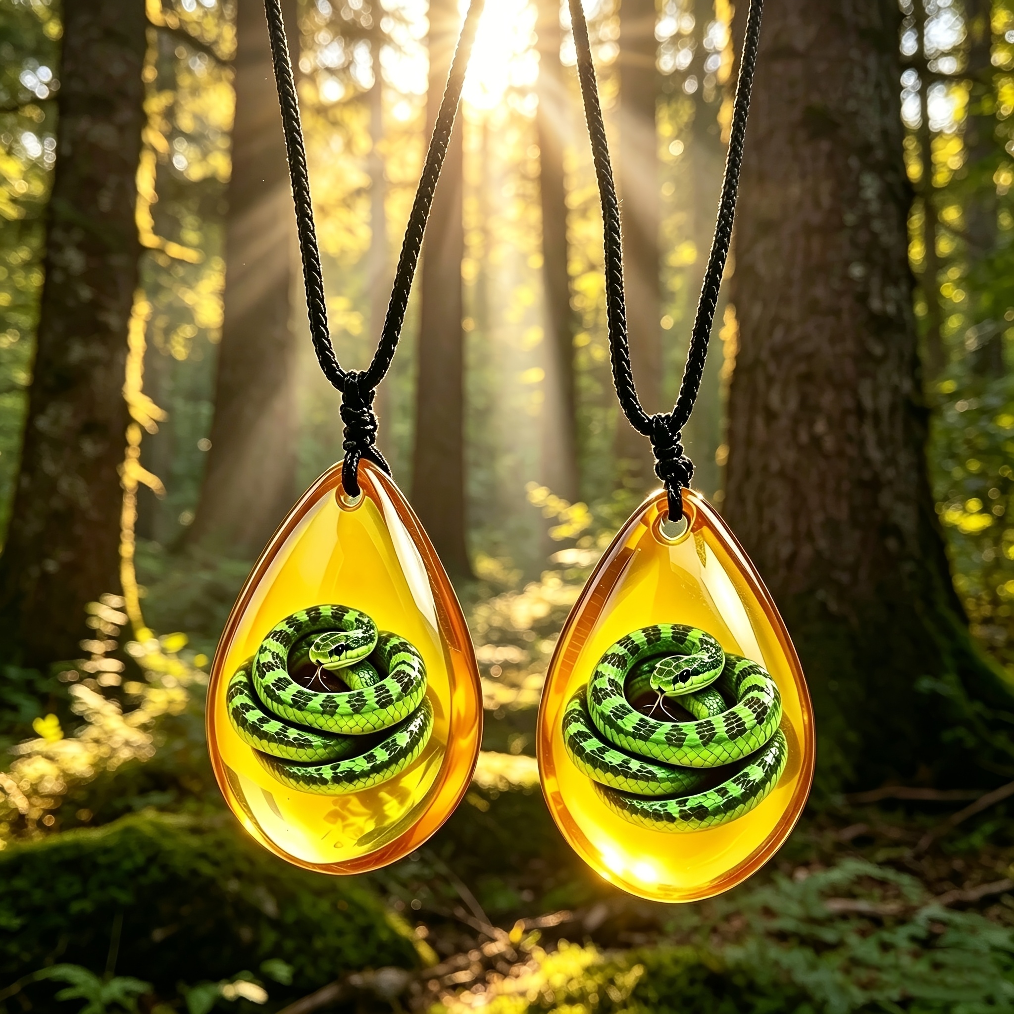 2pcs Unisex Imitation Amber Snake Pattern Necklace Set