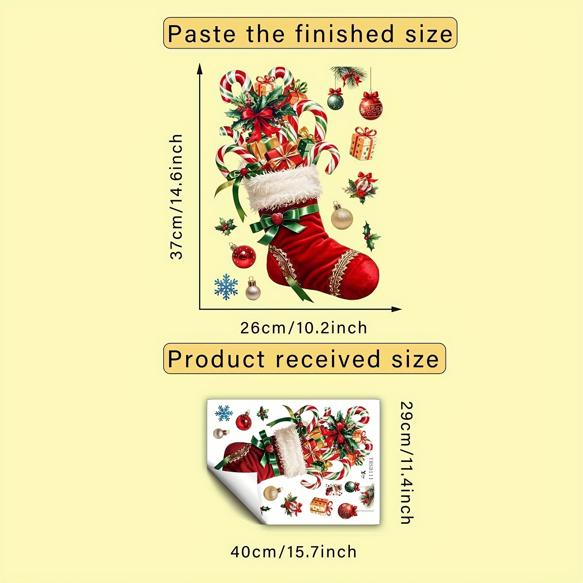 TEMU 1pc Of Christmas Stocking Colorful Ball Gift Box Candy Cane Window Stickers, Creative Self-adhesive Removable Double-sided Visible Pvc Glass