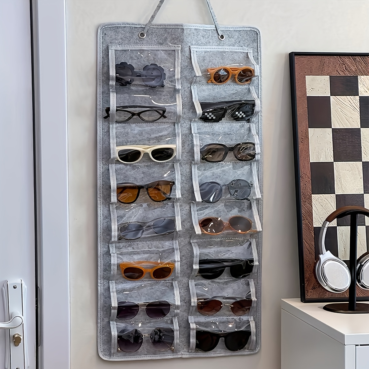 Wall-Mounted Glasses Storage Bag with 16 Grids