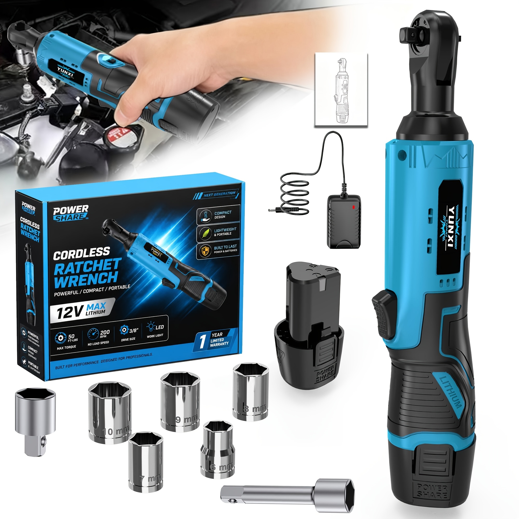 TEMU Ensemble de clés à cliquet fil puissantes, couple 200 Nm, disponible avec batterie haute capacité, couple , grande capacité, RPM charge, pour la