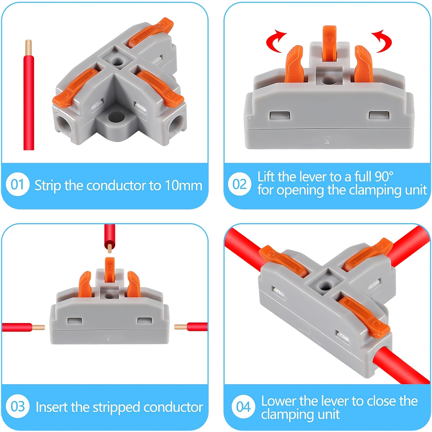 20-Pack Lever Wire Connectors – 2-in-2-Out Push-in Splicing Terminal Blocks, PA66 Flame Retardant, AWG24-12