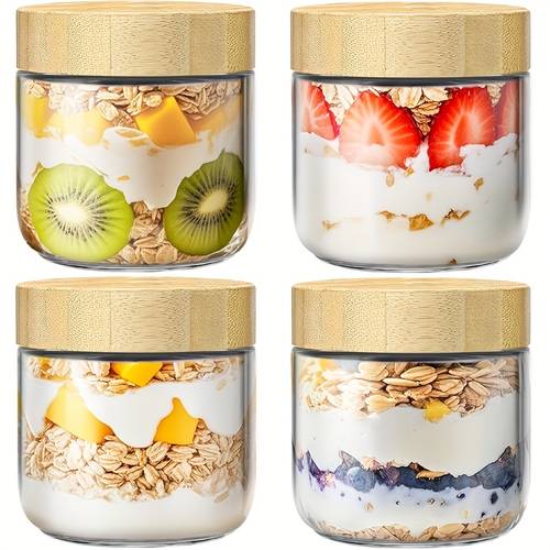 2 3 4 6pcs 10oz 283 5 g overnight oats containers with bamboo lids glass jars with airtight lids for meal prep wide mouth mason salad jars glass food storage containers for yogurt chia snacks spices and sugar