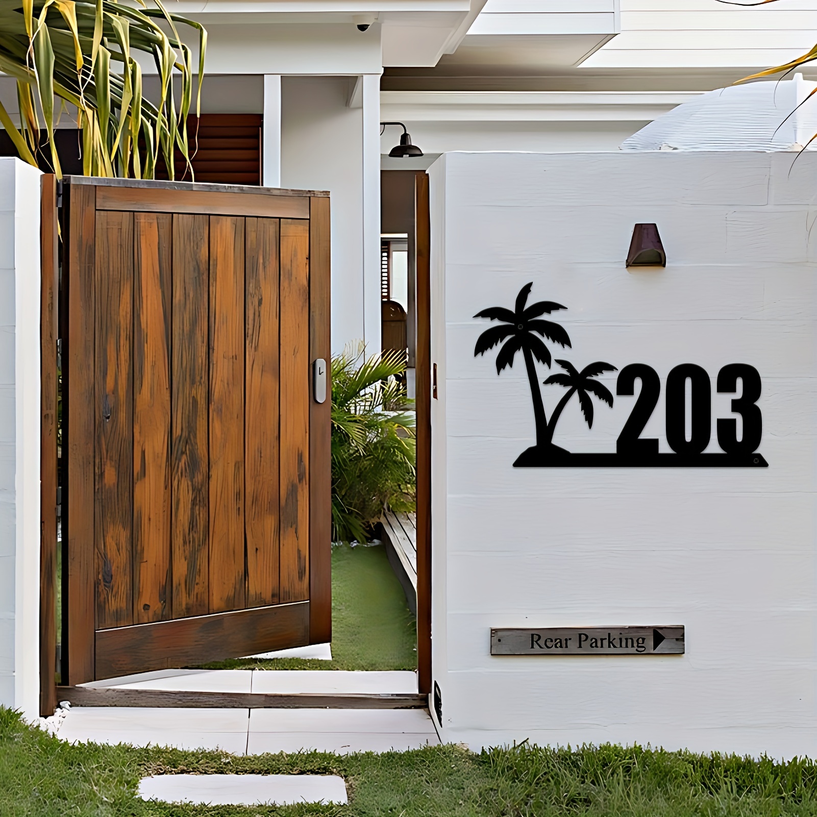 

Custom Metal Palm Tree Door Sign With Address & Number - Wall Decor, No Battery Needed, Palm Tree