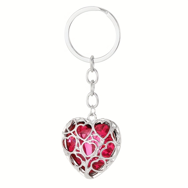 TEMU 1pc Elegant Silvery Heart-shaped Keychain With Rhinestone Accents - , Alloy Material, Valentine's Day & Festive Occasions, Decorative Key