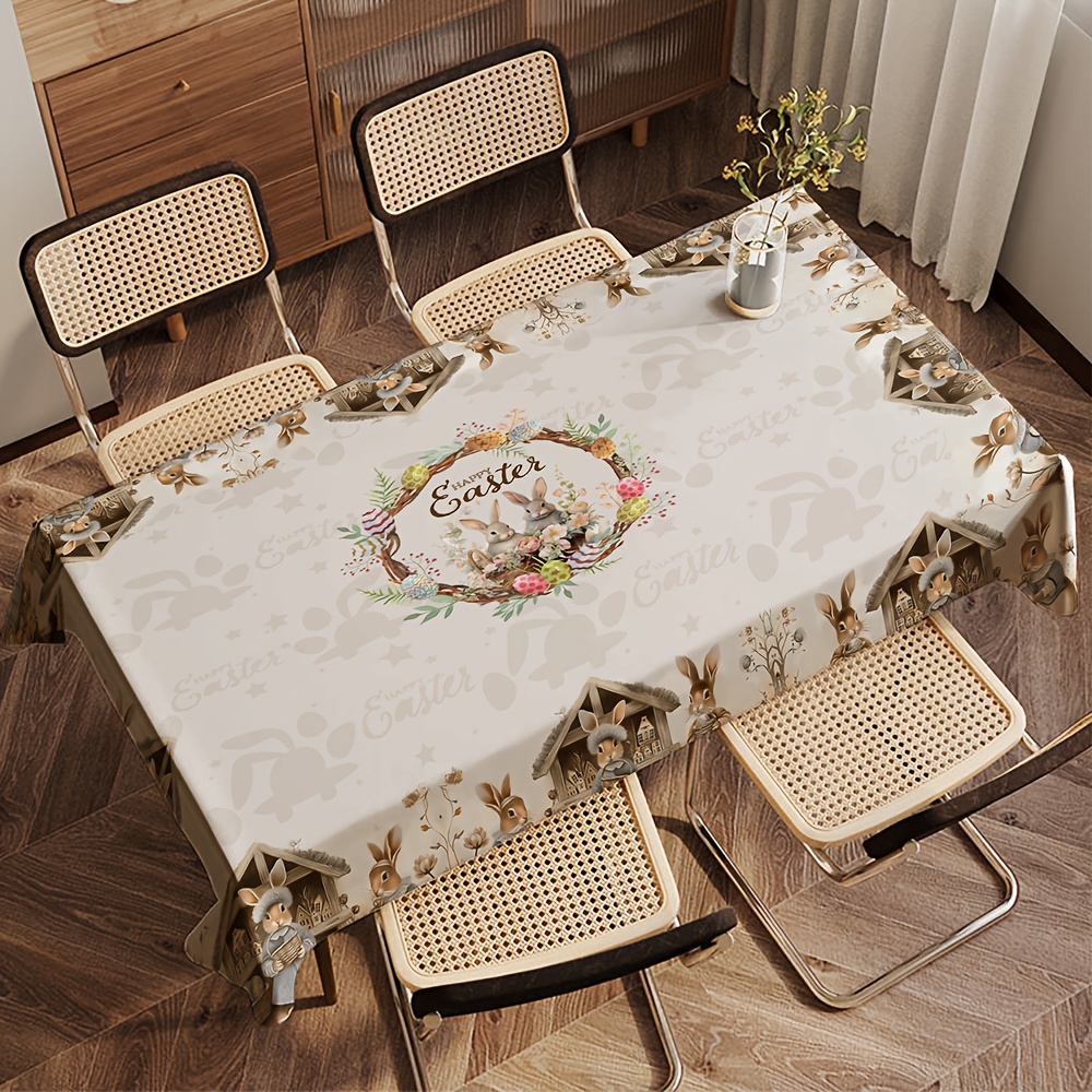 

1pc, 1 Easter Bunny Tablecloth, Vintage Farm 100% Polyester Rectangular Tablecloth, Rabbit And Egg Design, Suitable For Indoor And Outdoor And Holiday Decor, Rectangulartablecloth 213 X 152cm