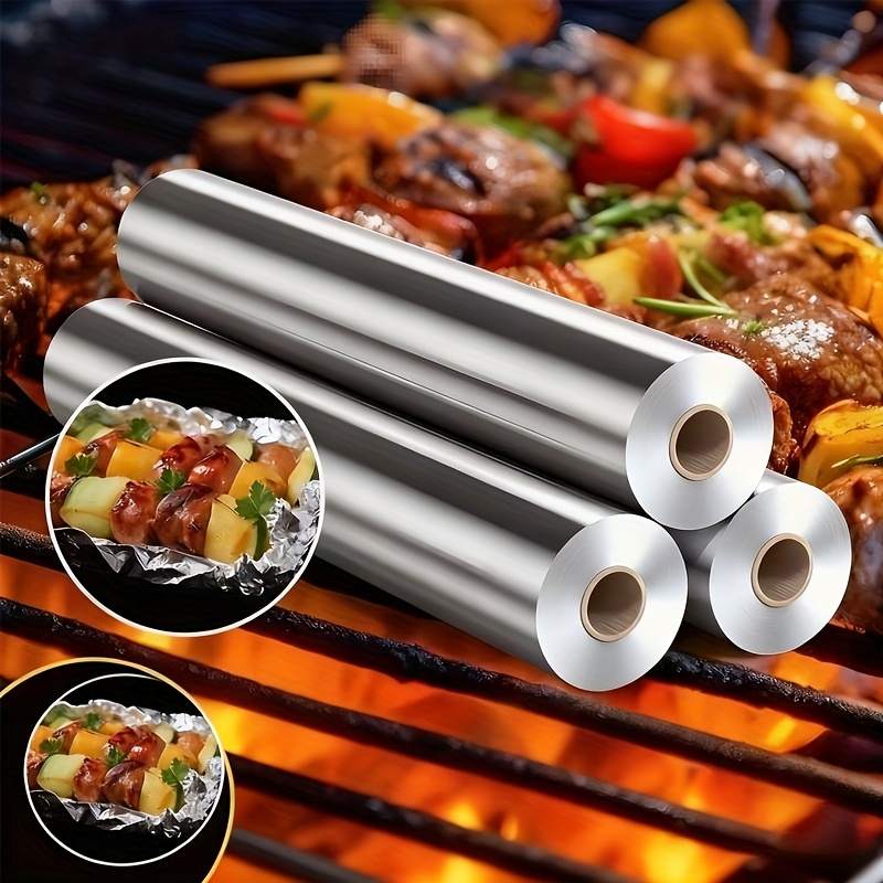 Rouleau de Feuille d'Aluminium Épaisse, Jetable pour Conservation des Aliments Ménagers, 2000 cm/787,4 pouces, Barbecue, Cuisson au Four et Friteuse à Air, Emballage Alimentaire, Pique-niques, Noël, Réunions de Famille, Papier d'Emballage Durable, Feuille d'Aluminium de Cuisine