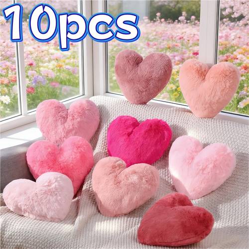 set of 10 shaped cushions made of soft faux fur decorating your sofa bed or chair ideal for valentines day weddings or enhancing the decor of your bedroom and living room in pink and mixed colors