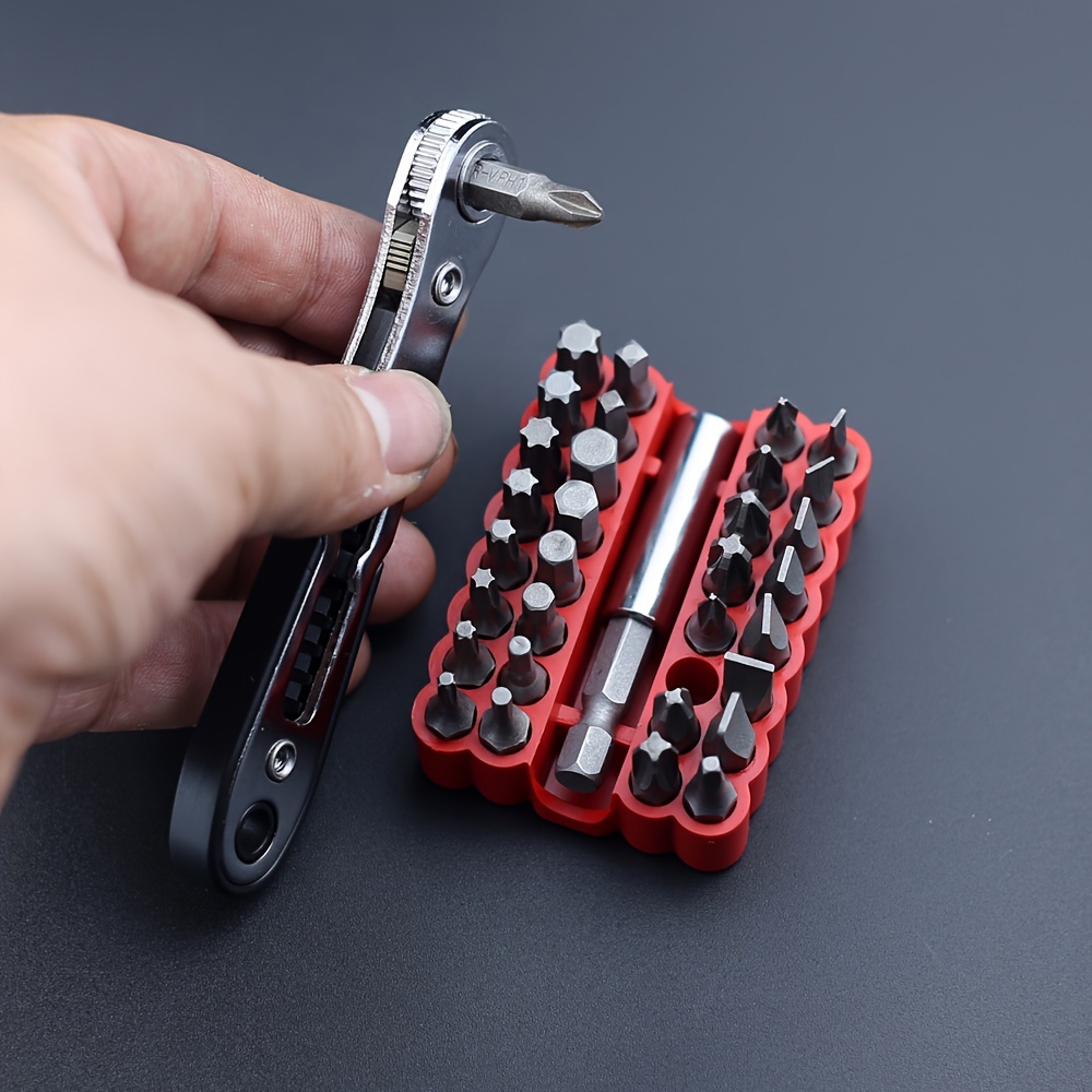 

1pc 34-in-1 Mini Ratchet Wrench Set - Dual-, 36-tooth, Steel, Red/black, Hex & Torx Bits, Non-electric, With Screwdriver, For Diy Projects / Industrial Tools, Mechanics And Hobbyists