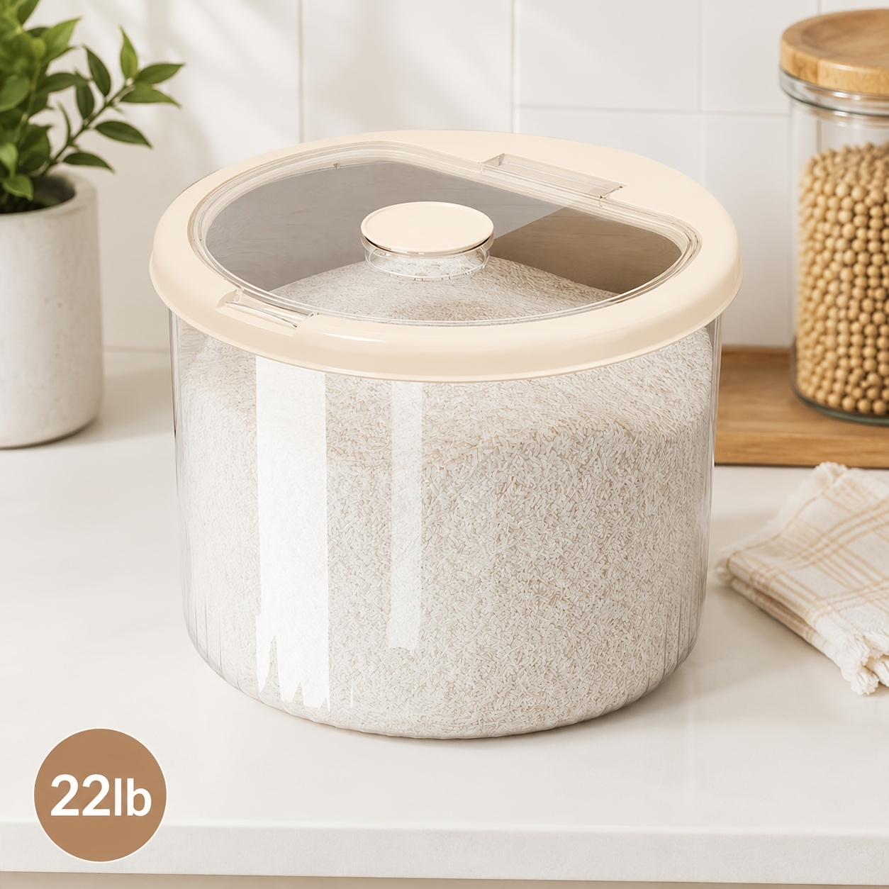 TEMU 11lb/22lb/33lb/55lb, Sealed Rice Dispenser, With Anti-insect Lid Cup For Dispensing, Rice Storage Container, Large Capacity Moisture-proof Rice