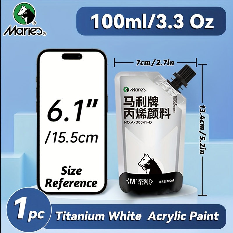 Image of Marie's Titanium White Acrylic Paint - Quick-dry, Artist Grade Pigment For Canvas, Wood, Glass & More - 3.38oz/10.1oz Bottle