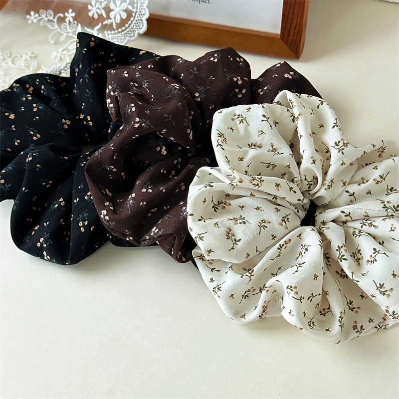 TEMU 3pcs Set Of Women's Elegant And Floral Print Scrunchies, High-end Feel Hair Ties For A Relaxed Style