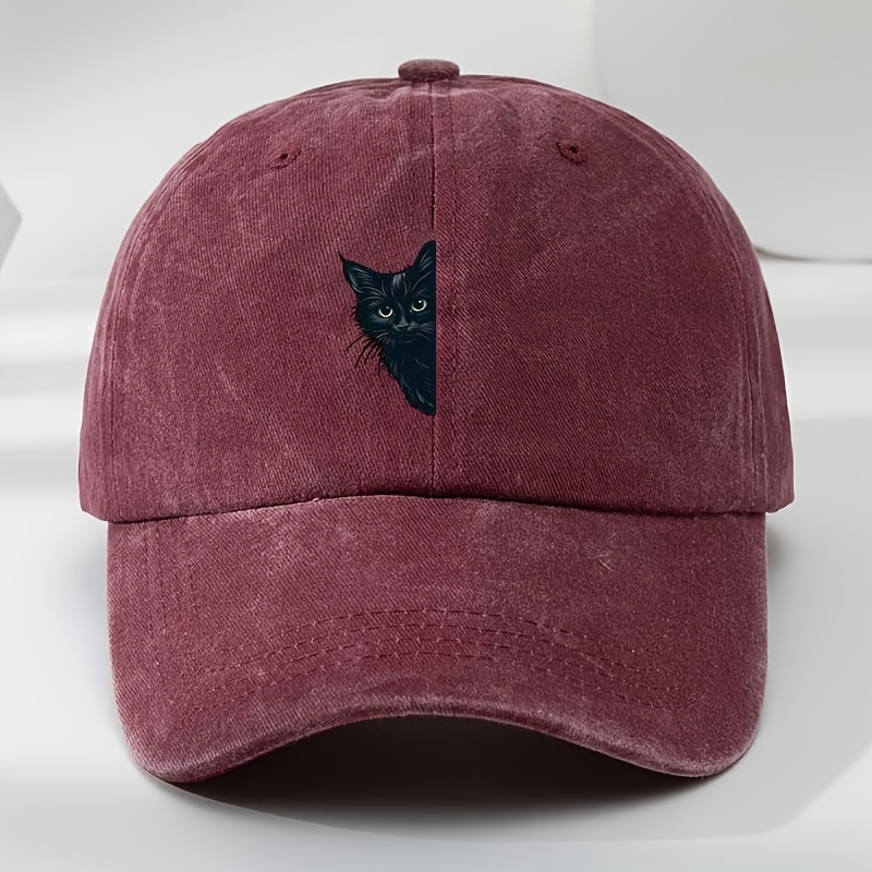 TEMU Men's Baseball Cap With Black Cat Print - Suitable For Outdoor Sports, Casual Wear & Events, - Comfortable Hat, Stylish For - Use, For Daily