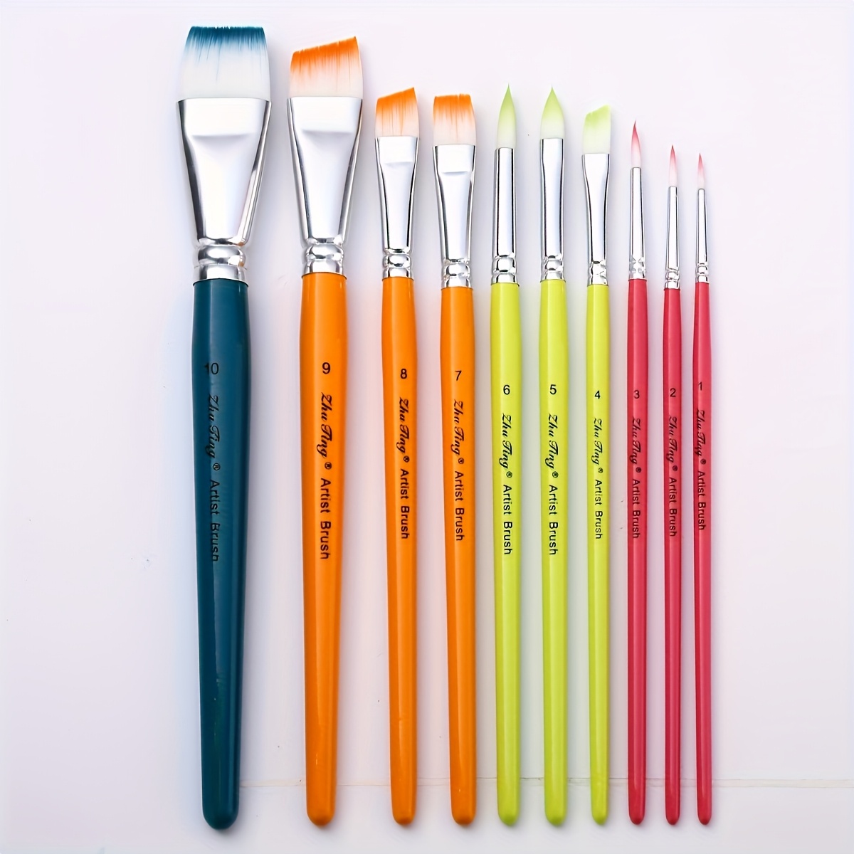 E-shop Ein Set aus 10 bunten Gesichtsmalpinseln für Körperkunst, mit Nylonborsten, die für verschiedene Medien wie Gouache, Aquarell, Acryl und