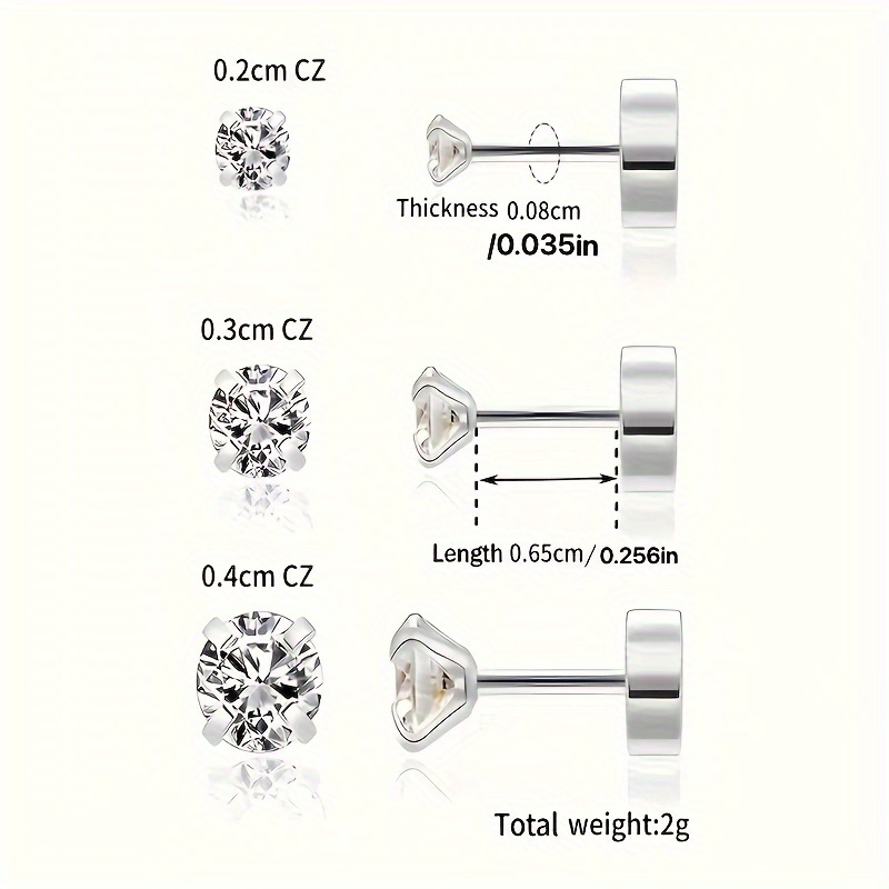 TEMU A Set Of 3 Pairs Of Synthetic Zirconia Square Earrings, Measuring 2-4mm, Versatile And Elegant, Perfect For Casual Fashion Jewelry For Women.