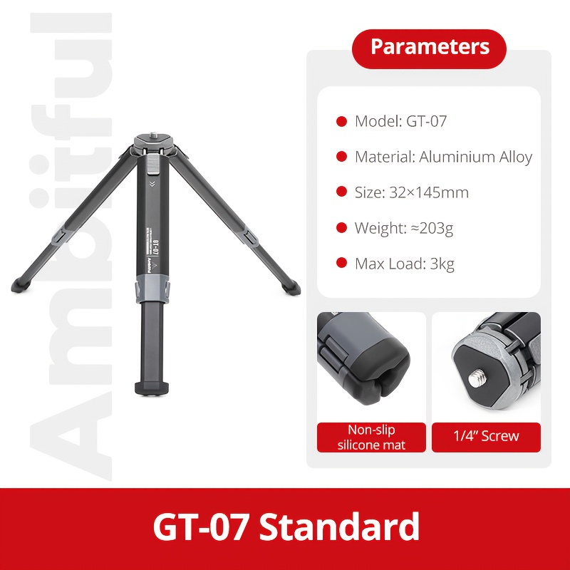 TEMU Ambitful GT-07 GT-03 Trépied de Bureau Léger en Alliage d'Aluminium & Support pour Téléphone, Tête de Gimbal Vis 1/4'' Charge 3kg pour DSLR,