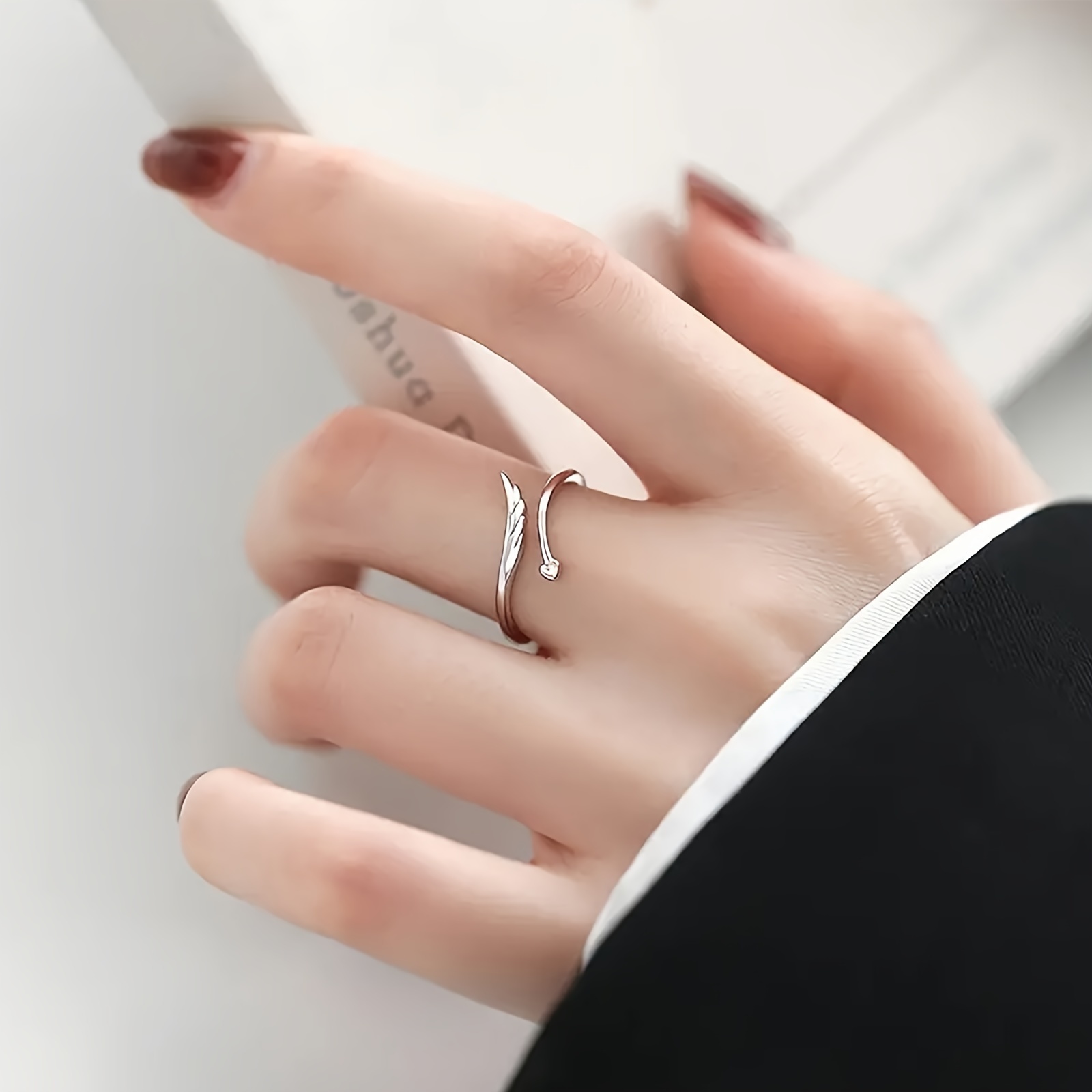 1pc, Simple Angel Wing Open-ring Design, Adjustable Size Ring, Suitable for Pairing with Outfits, for Daily Wear, Parties, Weddings, Etc., a Women's Jewelry Gift