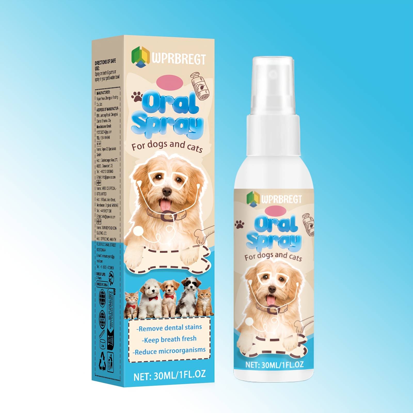 Image of Universal Multi-functional Pet Oral Spray, Teeth Whitening, , Deep Cleaning, Odor Removal And Tartar Control, Gentle Formula Suitable For Cats And Dogs, 1pc & 2pcs