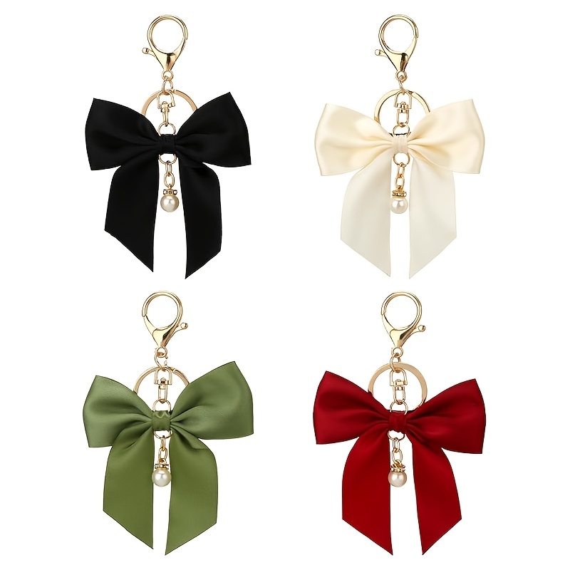 Image of 4 Pack Purse Charms Bow Keychain For Handbag, Cute Car Key Chain, Green Bowknot Key Ring, Bag Charm Pendant For