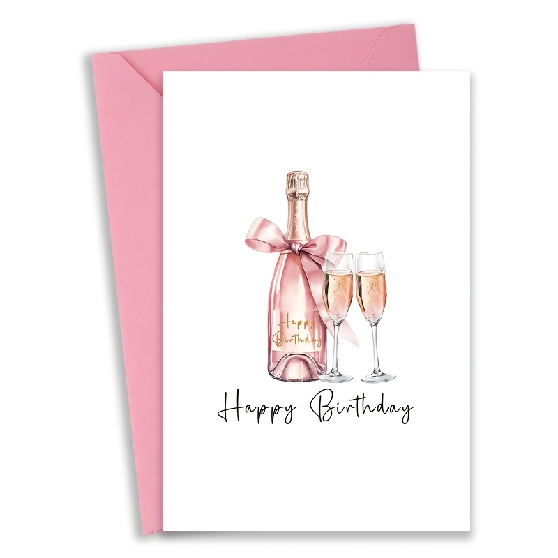 Elegant Birthday Card For Her, & Wine , Handwritten "happy Birthday" Message, Stylish Floral-inspired Greeting For Women, & Girlfriends, Perfect Birthday Gift & Party Card