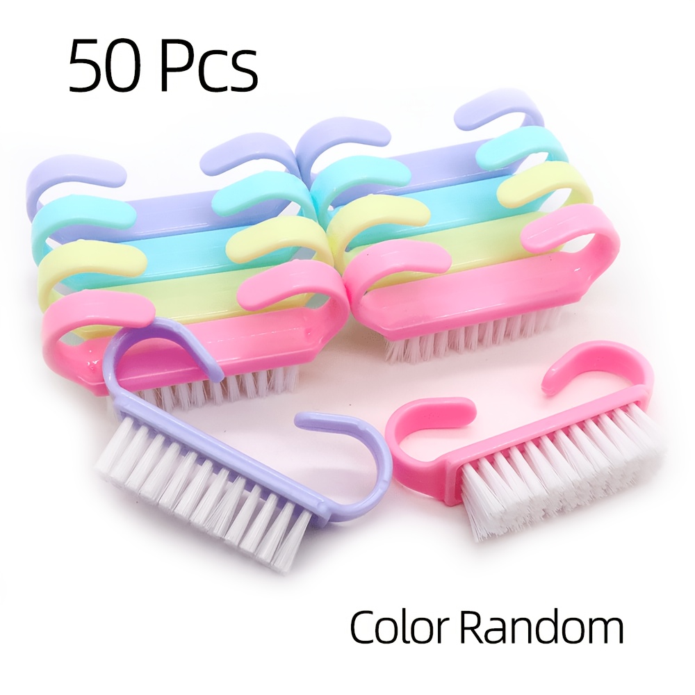 TEMU 50pcs Nail Brush Dust Powder Nail Stylist Supplies Colorful Plastic Cleaning Brush With Handle Manicure Products Random Color