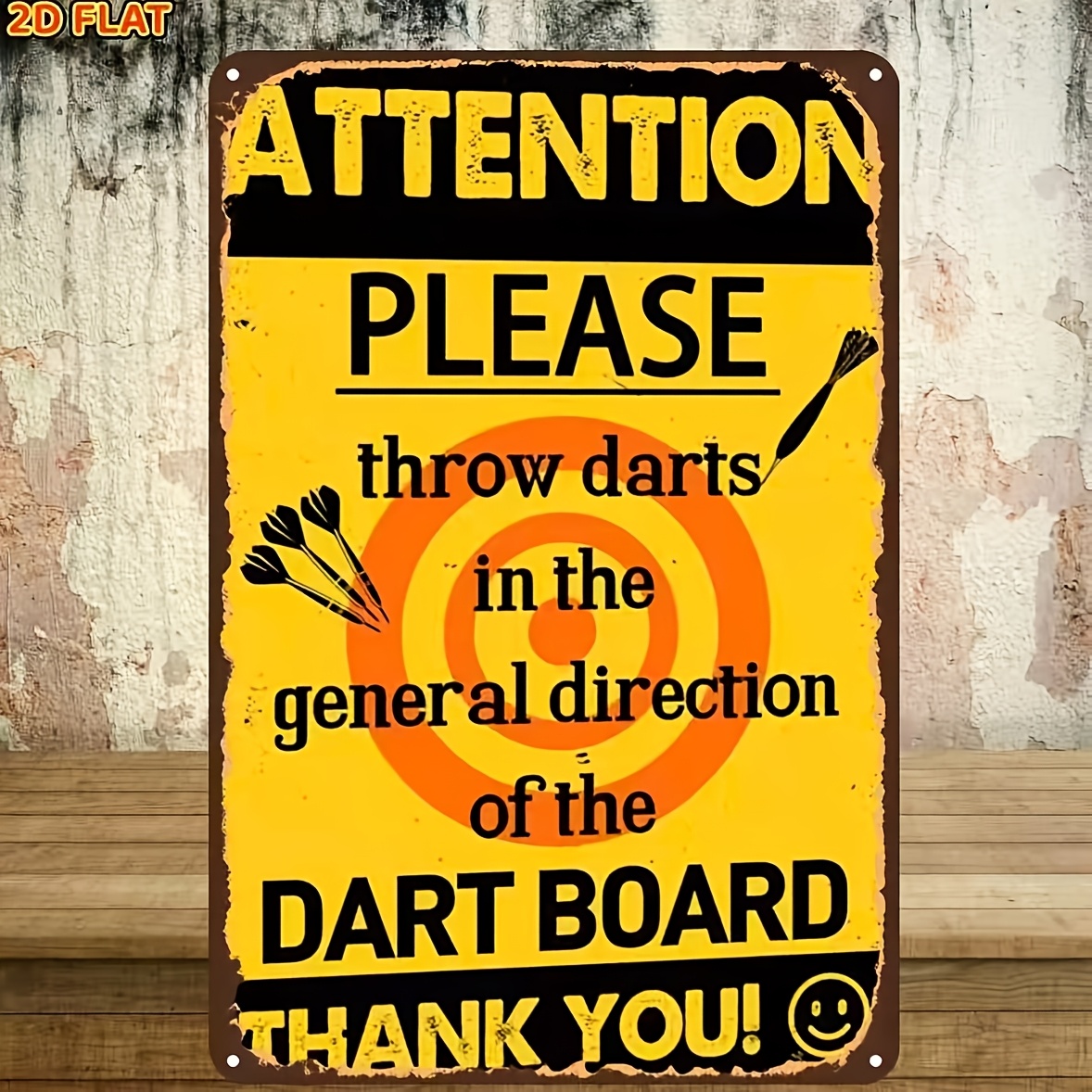 TEMU 2d Flat, 1pc Humorous Dart Warning Sign Wall Decor - Wood Dart Board Directional Sign Suitable For, Office,, Cave, Game Room - Pre-drilled Holes