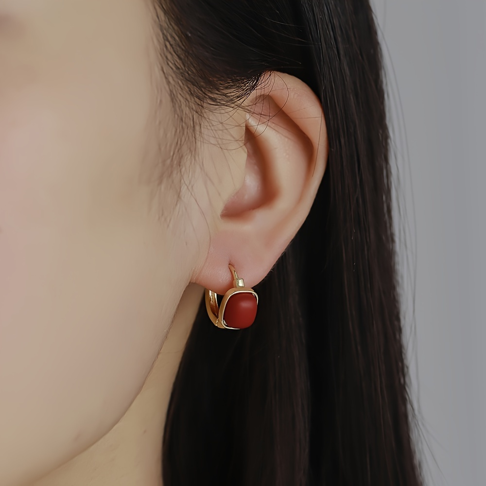 Vintage Wine Red Saddle Drop Glaze Ear Buckle Earrings
