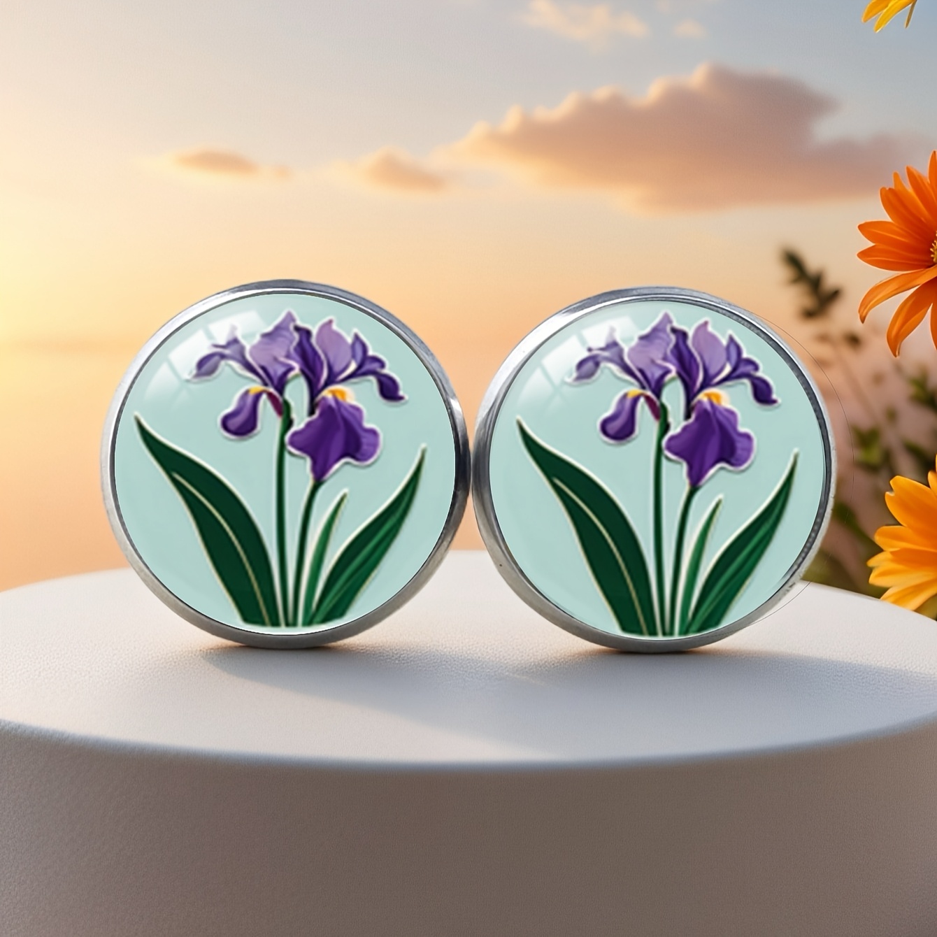 Women's Elegant Stainless Steel Silvery Iris Earrings, Casual & Party