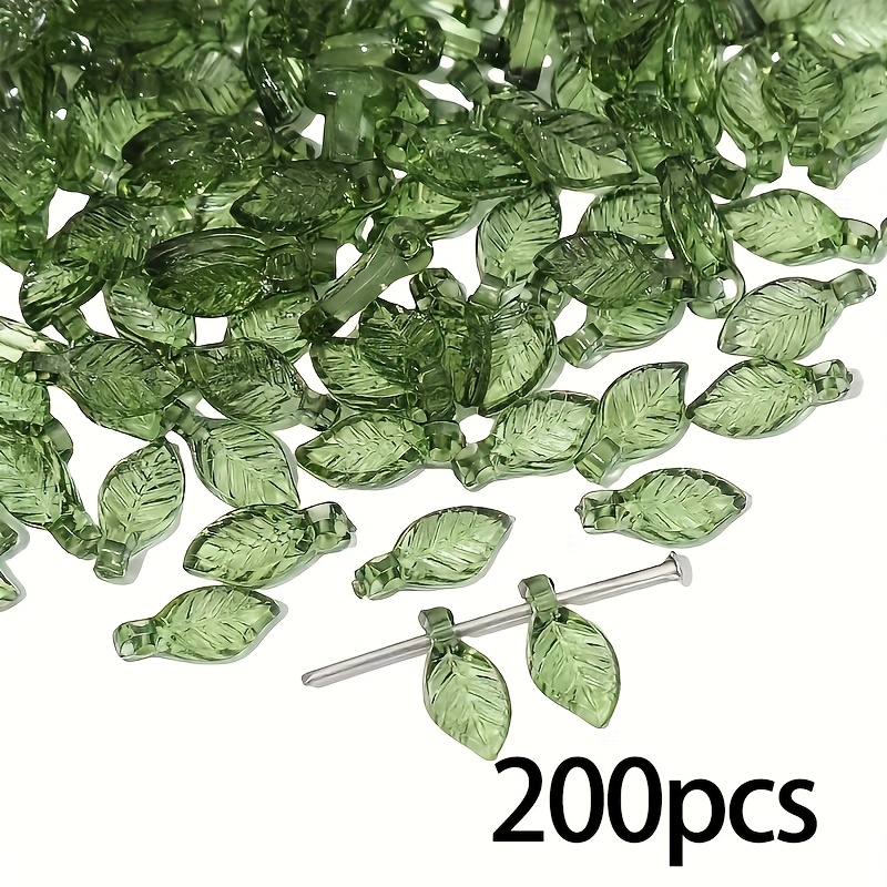 200pcs/set Plastic Miniature Green Transparent Leaf Shaped Charms Beads For Jewelry Making Handmade Bracelet Earrings Key Chain Additions