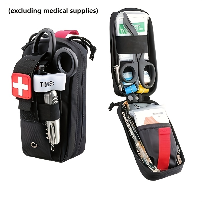 Kit di pronto soccorso medico portatile per la casa, compatibile MOLLE - Tessuto Oxford resistente, chiusura a zip, logo medico rosso, custodia sospesa in vita, per attrezzatura da trekking e caccia (forniture mediche non incluse)