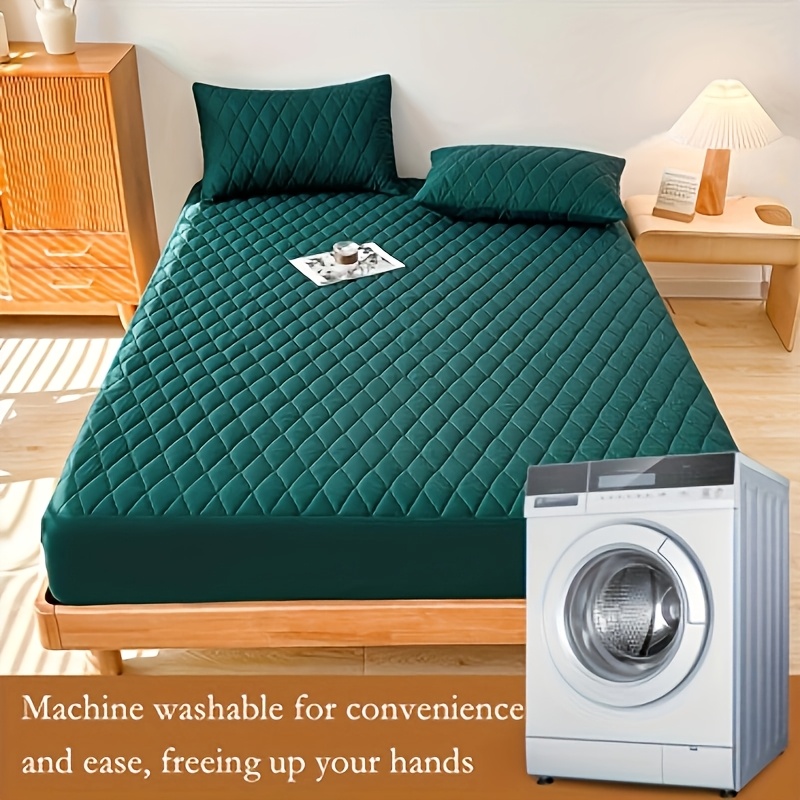 1pc waterproof mattress cover soft and comfortable thick bed sheet breathable dust proof urine proof quilted mattress protector suitable for bedroom   white dark blue dark green gray details 4