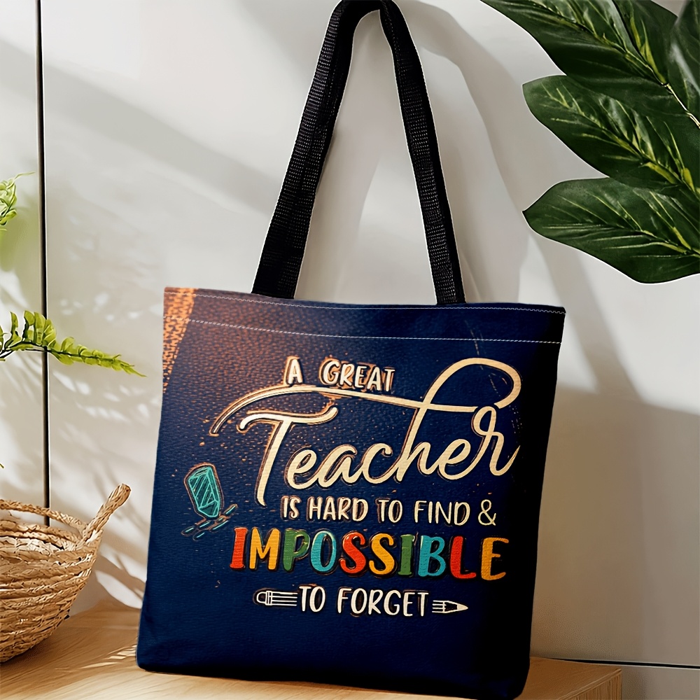 TEMU Men' & Women' Dark Blue Teacher-themed Tote Crossbody Bag - Machine Washable Handbag Suitable For Daily Commute,,, Gift For Educators, Casual