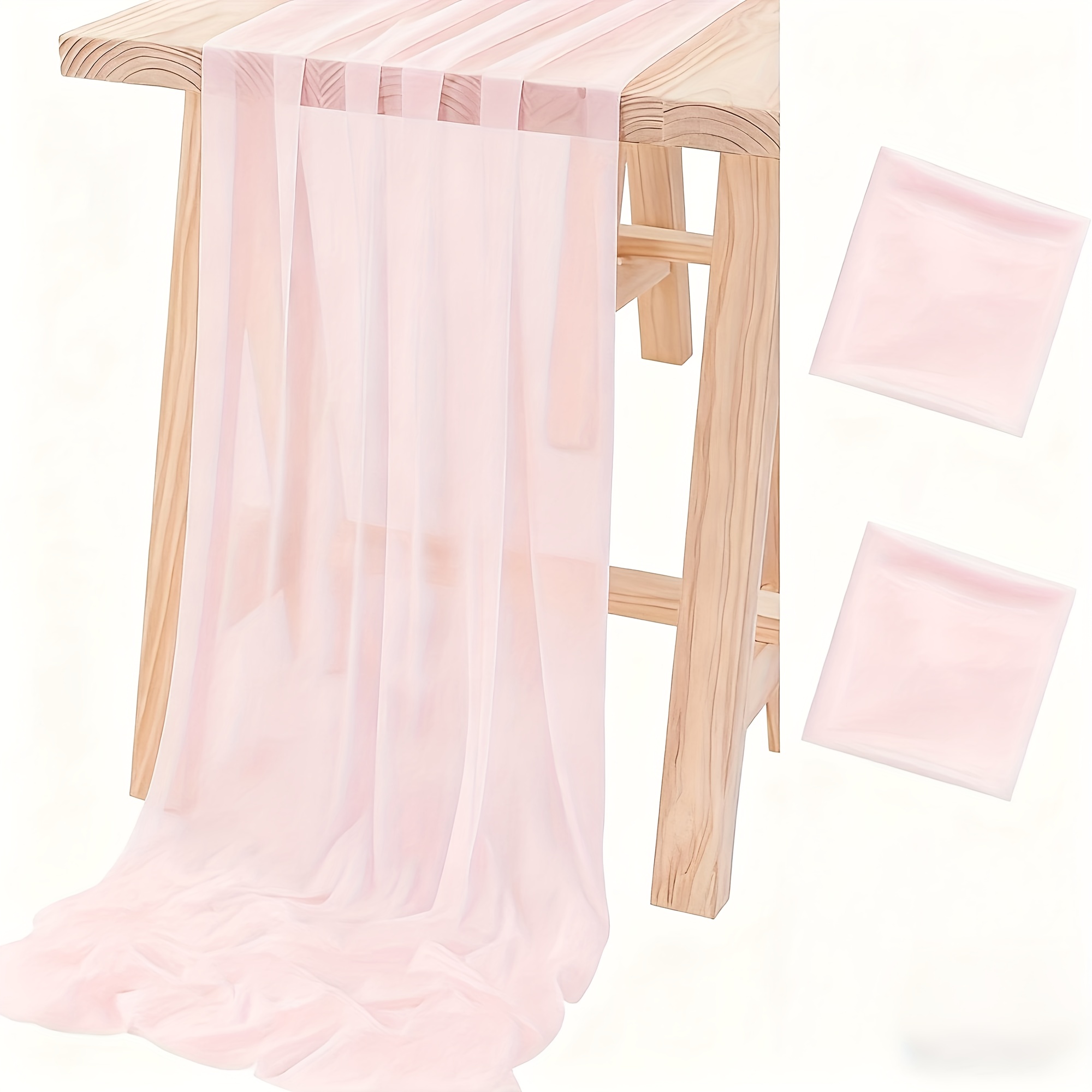 E-shop 2er-Set Rosa Chiffon Tischläufer, Bohemian Tischdecke, Glänzende Chiffon Rechteckige Lange Transparente Tischdecke, Geeignet für Rustikale