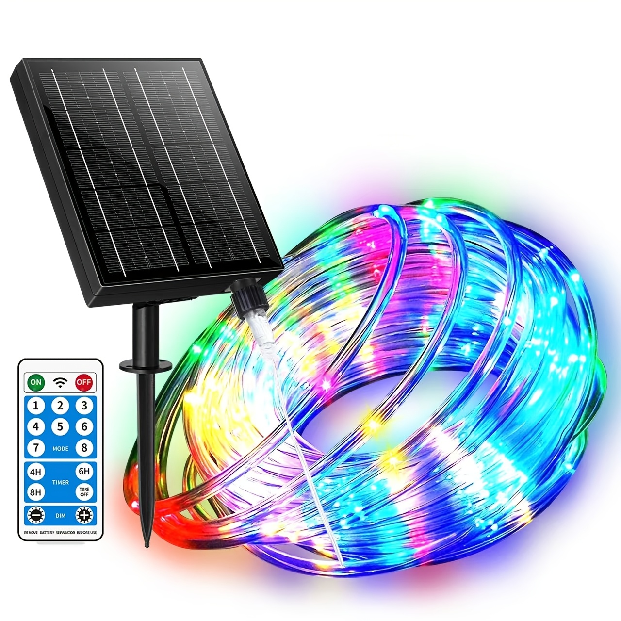 TEMU 175ft Outdoor Solar Colorful Light Strip For Gardens, Featuring 600 High-brightness Beads, A 2400ma, Remote Control, 8 Lighting , And Usb