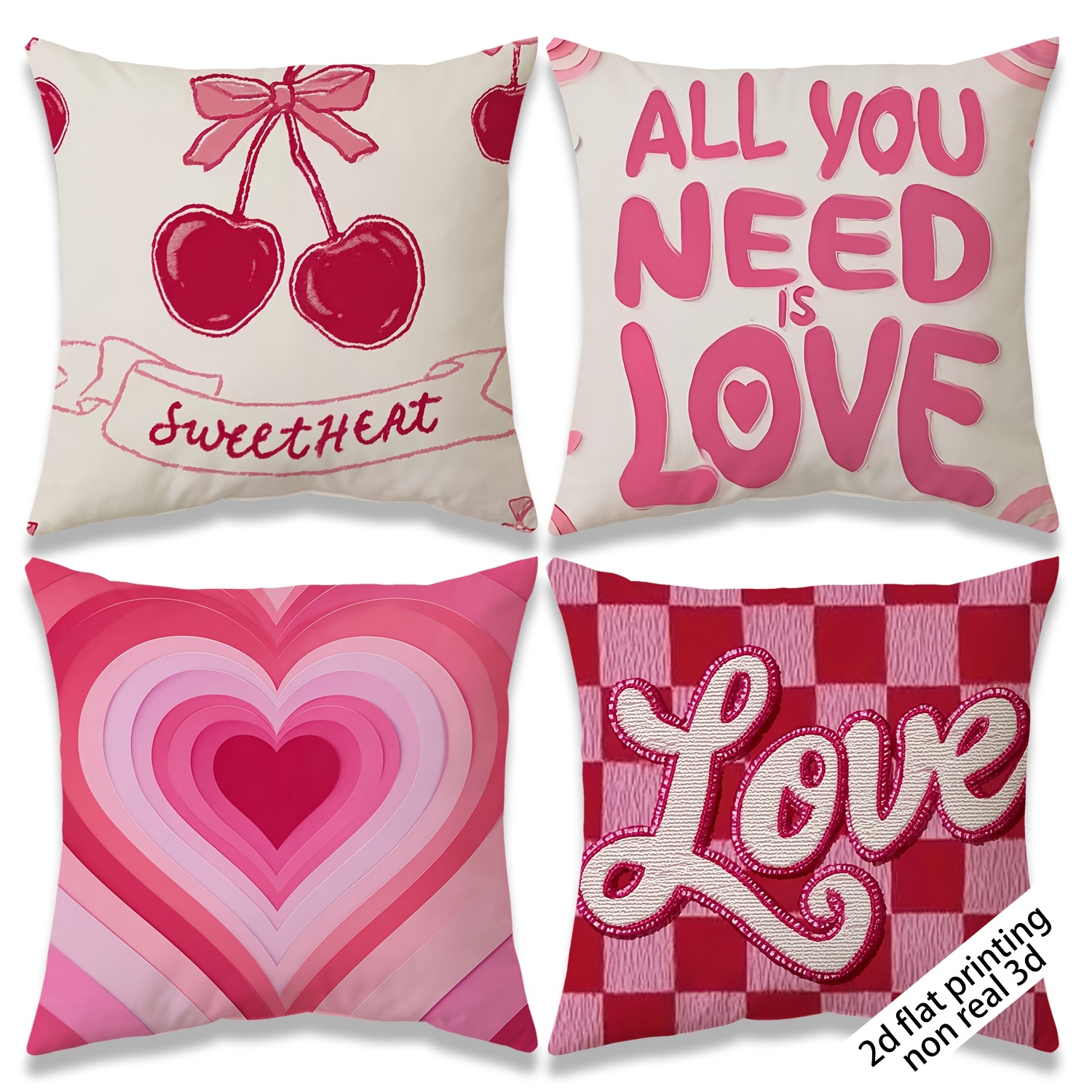 TEMU 2D Plat | Ensemble de 4 pièces | Housse de coussin rétro pour la Saint-Valentin | Design , Cœur "LOVE" | Style doré luxueux | Facile d'entretien