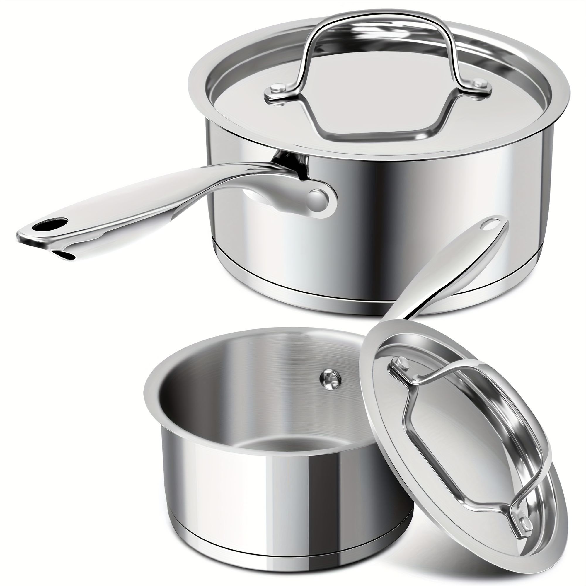 

Stainless Steel Saucepan Set With Stainless Lids, Tri-ply Bottom Sauce Pan With Lid, Sauce Pot Set 1qt & 2qt, Nonstick Saucepan, Dishwasher Safe