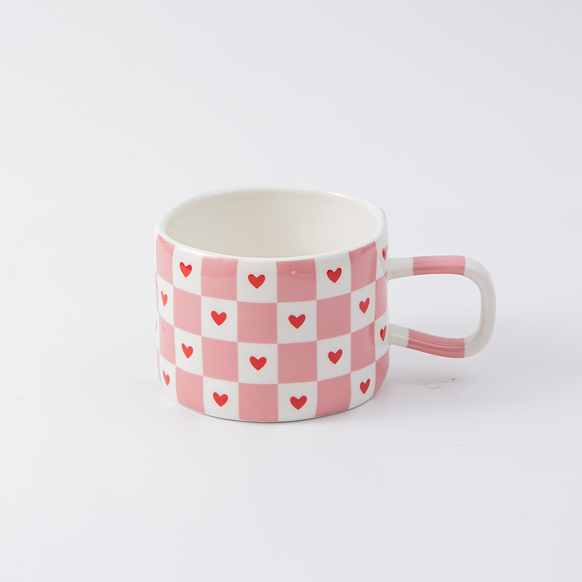 A 1pc 9.5-ounce Irregular Checkered Mug, In Cute Blue, Pink, And Red Ceramic, Suitable For Holding Milk, Juice, Or Coffee, Making It An Ideal Gift For , , Sisters On Valentine's Day, Thanksgiving