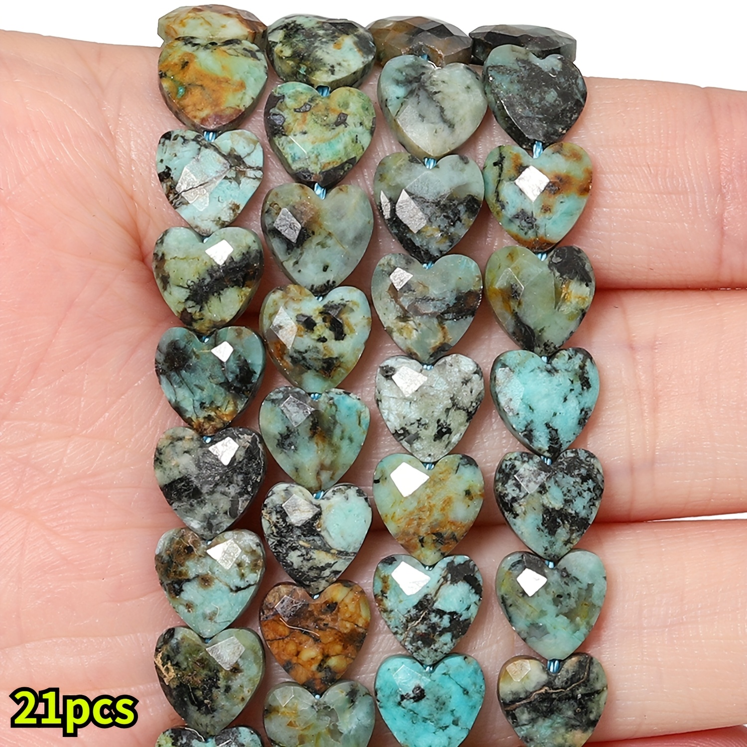 TEMU 21pcs 8mm Heart-shaped African Turquoise Stone Beads Aaa Grade Natural Gemstone Full Strand Round Loose Beads Used For Jewelry Necklace Making