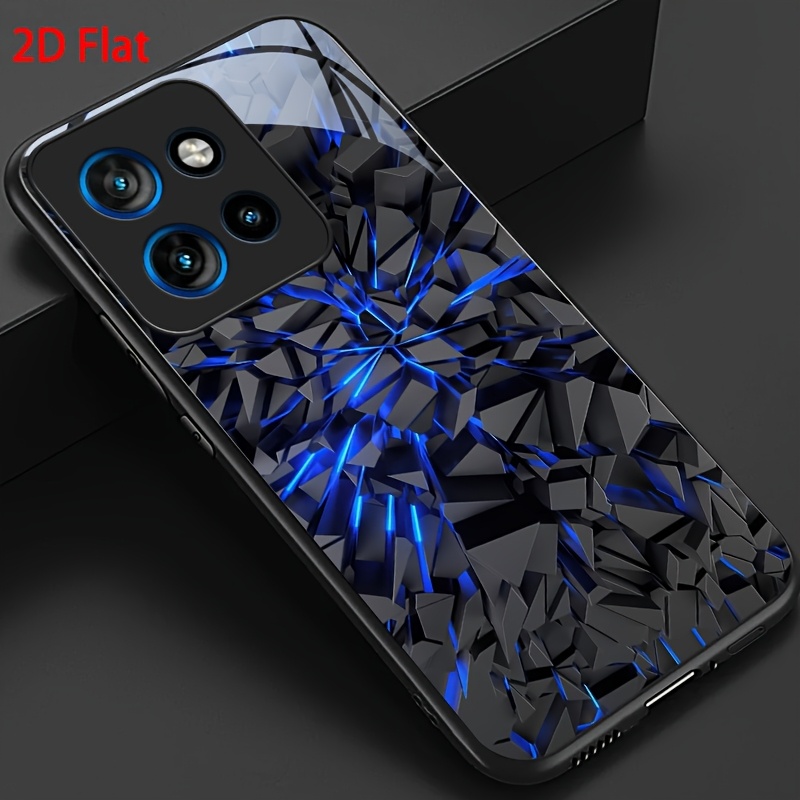 TEMU Phone Case: 2d Flat Phone Case For Moto Edge 50 Pro 50 Ultra, Cool Rocks Spout Flame Pattern Stylish Glossy Glass Back Cover Gift