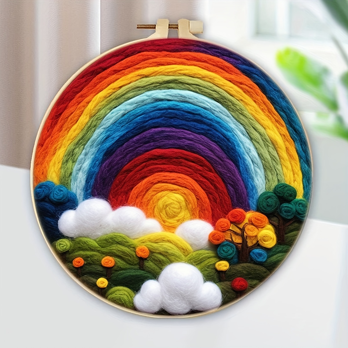 

Ruopoty Diy Needle Felting Kit With Rainbow Design - Complete Craft Set For Beginners, Includes Tools & Materials, Home Decor, 7.87x7.87 Inches