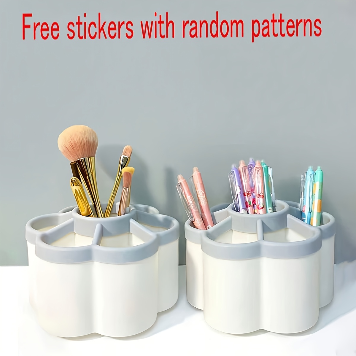 [Rotatable Makeup Organizer] 360° Rotating Desktop Storage Box, Random Sticker, Large Capacity 6-Grid Design - Durable Plastic Material, Space-Saving, Office Supplies Desktop Organizer, Suitable for Office, School, Home, DeskOpen in new tab.