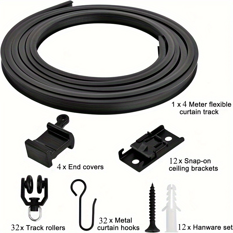 TEMU 1 Set Of 1/2/3/4/5 Meters Black Curtain Track Set Bathroom Living Room Curtain Track For Curtains, Bay Window, Room Divider