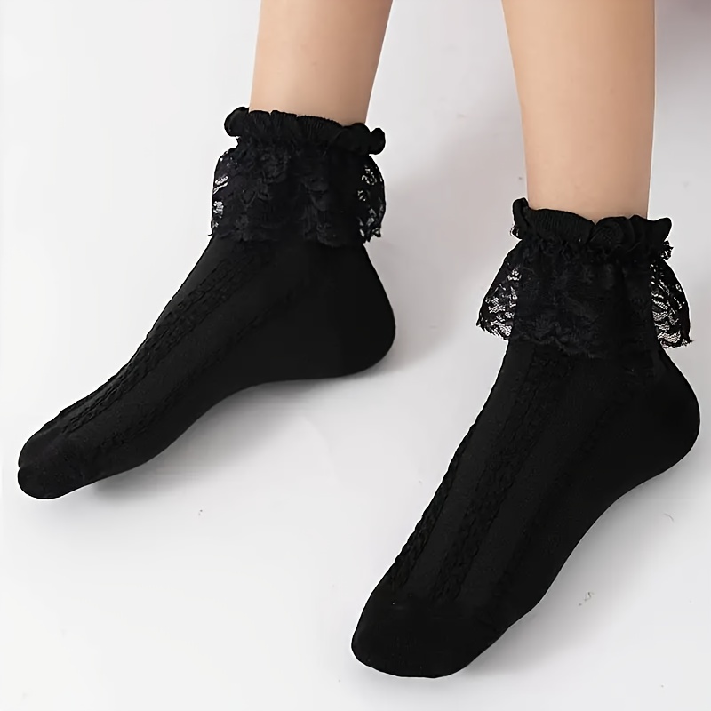 E-shop 1 Paar Rüschen-Spitzenbesatz-Socken, Niedliche Japanische Stil Wadenstrümpfe, Damen Strümpfe Socken