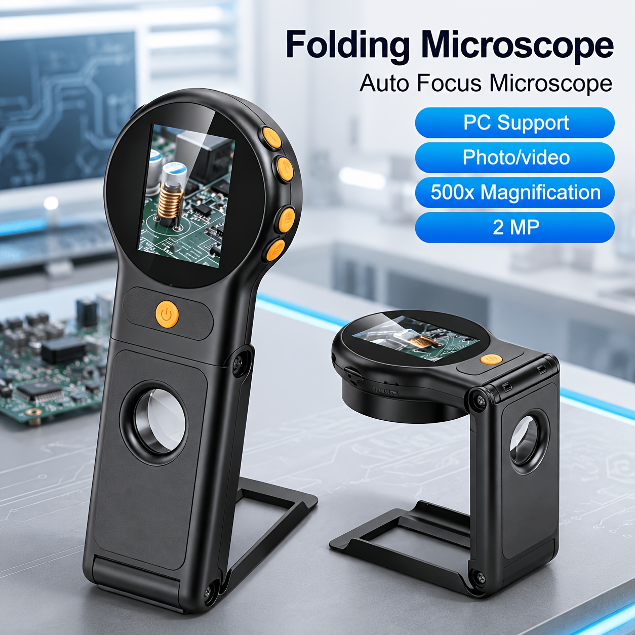 TEMU Microscope numérique électronique de 2,0 pouces, 2MP, grossissement , microscope vidéo pour pièces de monnaie, avec loupe, microscope