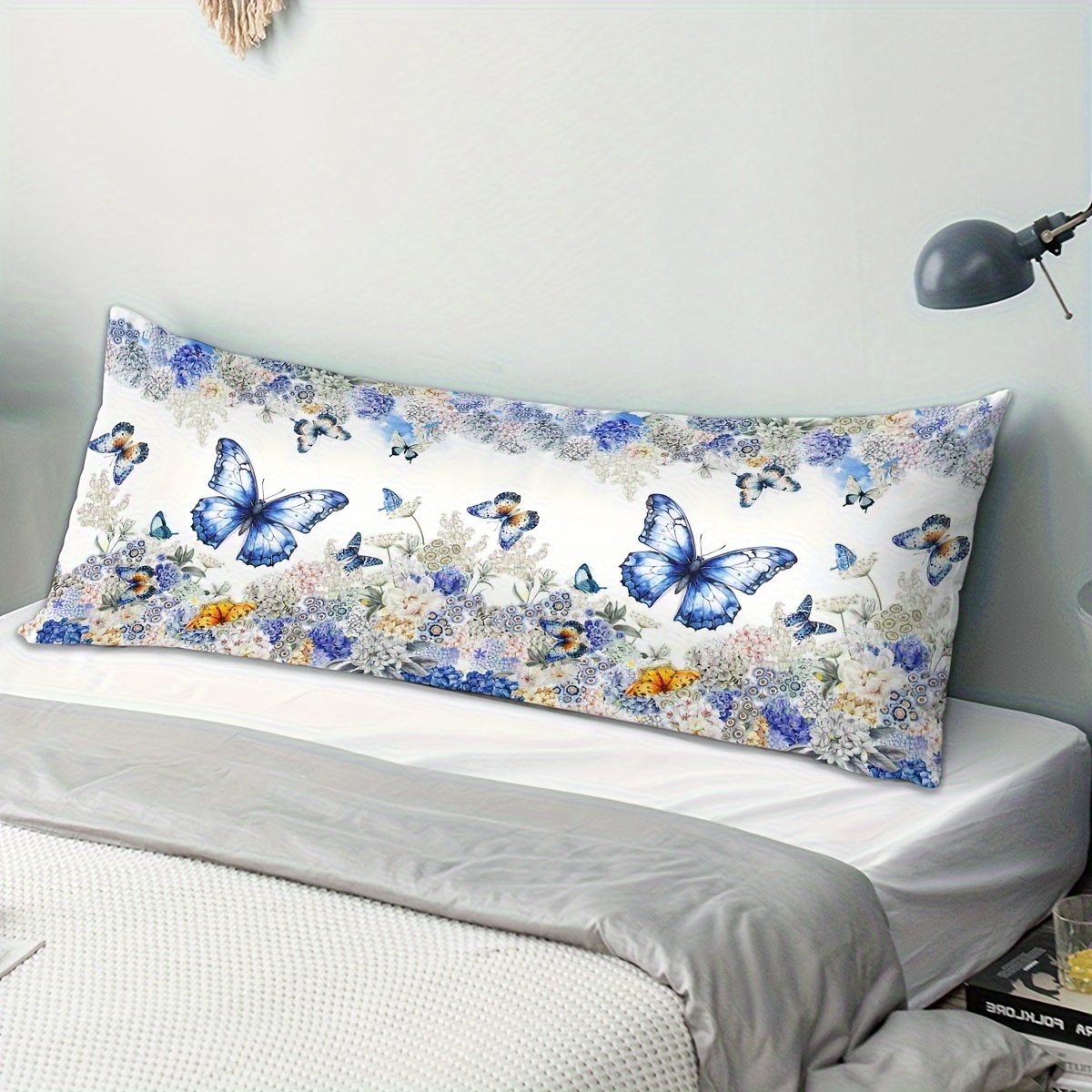 

1pc, Butterflies And Flowers Pattern Digital Printed Body Pillow Cover Soft And Comfortable, Suitable For Bedroom, Bedding, Sofa, Decoration Invisible Zipper, Fabric, No Pillow