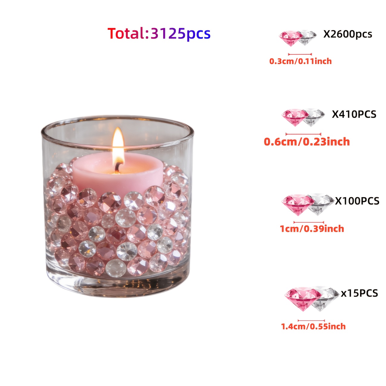 TEMU 3125pcs Acrylic Pink And Table Scatter Crystals, High-shine Fake Rhinestone Gems For Vase Fillers, Wedding Centerpieces, Valentine's Day,